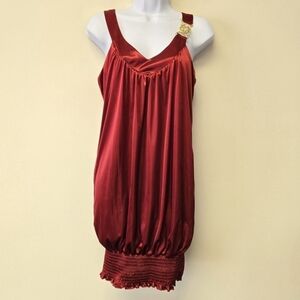 Jodi Kristopher Vintage V-Neck Satin Dress Red M